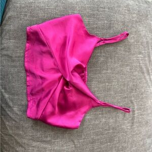 Vibrant Pink Satin Crop Top - Cowl Neck- Size S - Like New